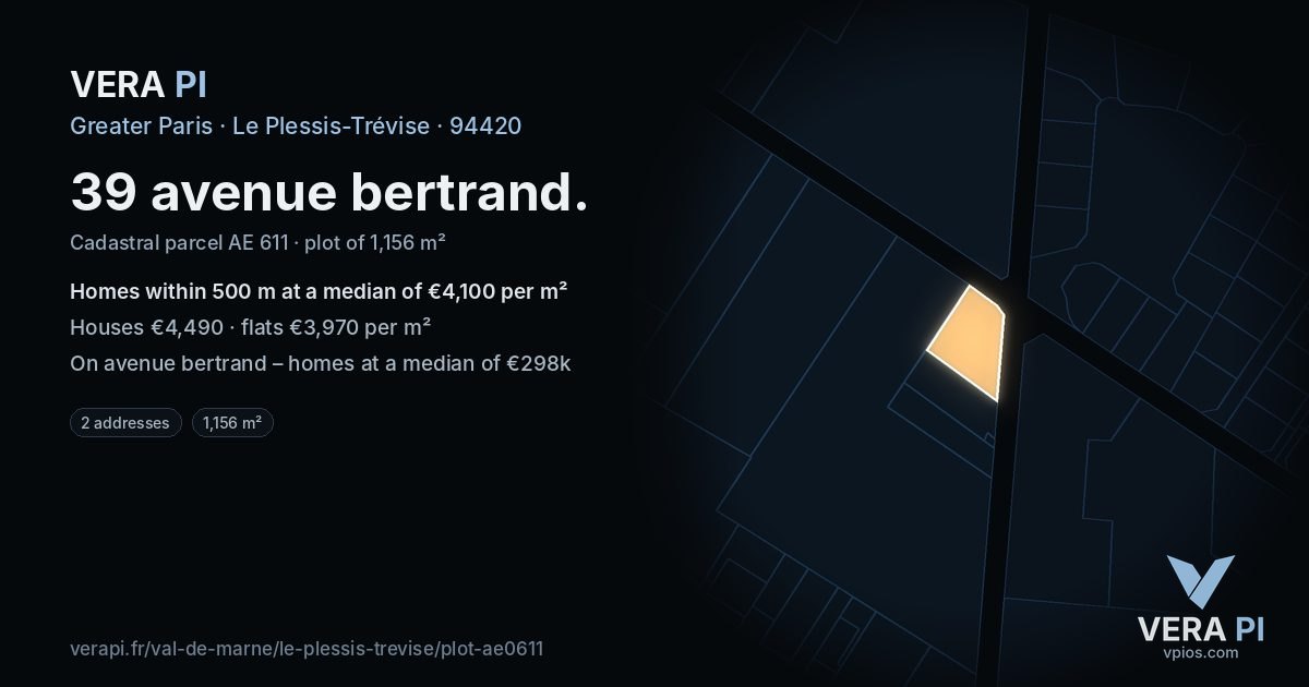 39 avenue bertrand, Le Plessis-Trévise at night – the plot lit, the parcels around coloured by the prices near them