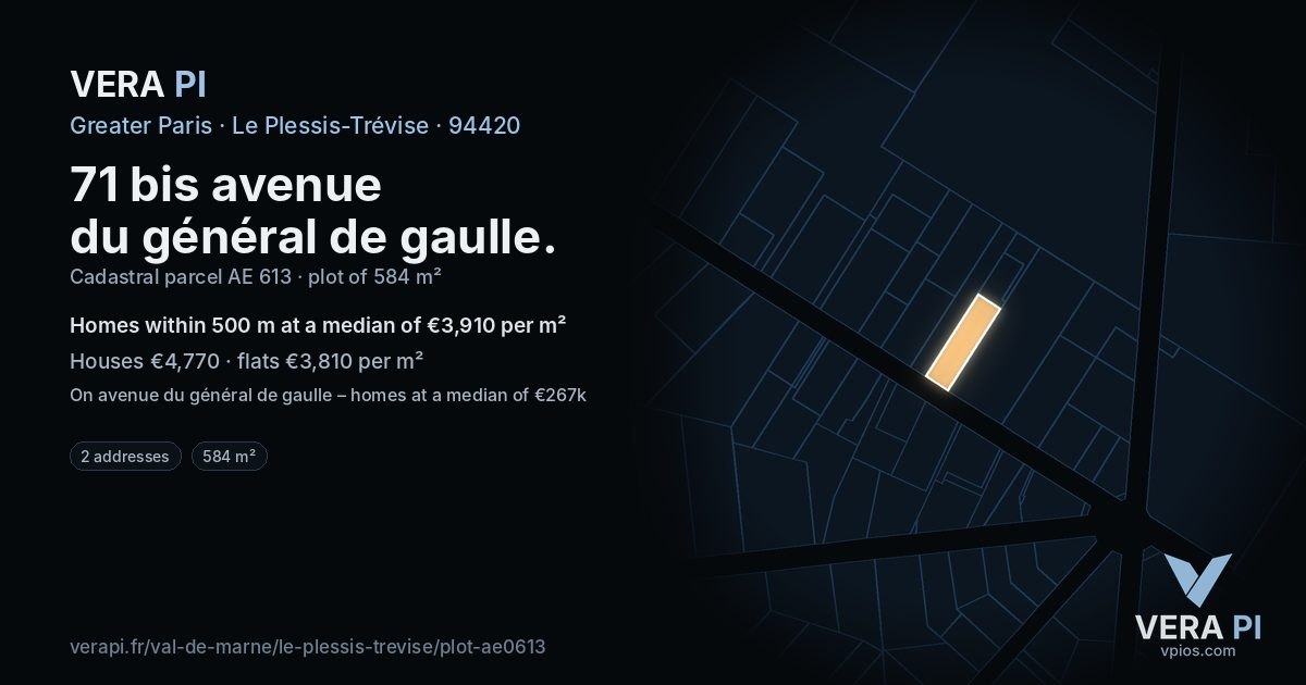 71 bis avenue du général de gaulle, Le Plessis-Trévise at night – the plot lit, the parcels around coloured by the prices near them