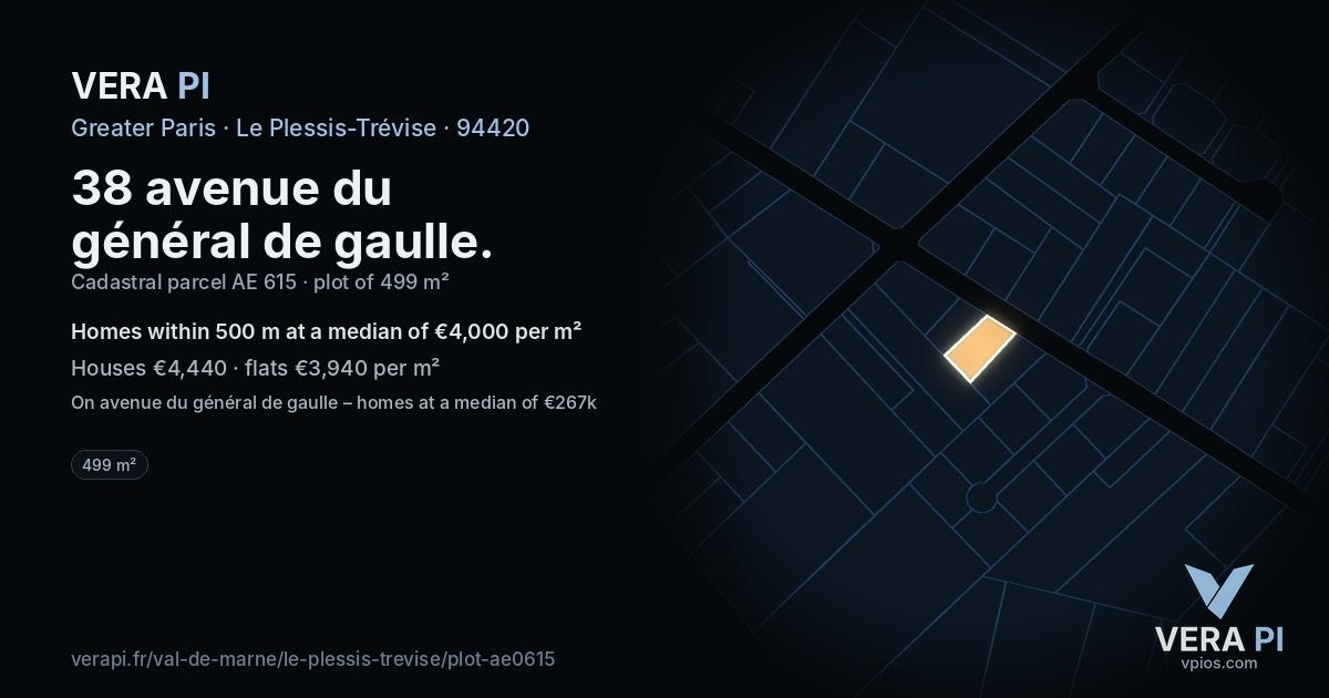 38 avenue du général de gaulle, Le Plessis-Trévise at night – the plot lit, the parcels around coloured by the prices near them