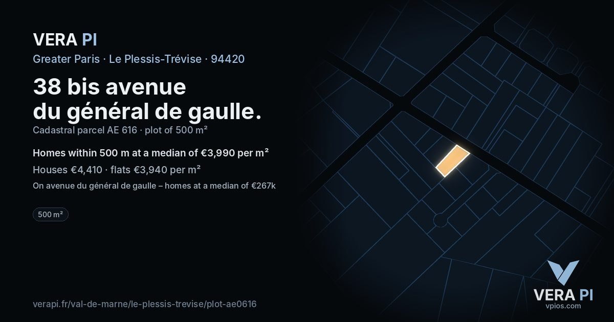 38 bis avenue du général de gaulle, Le Plessis-Trévise at night – the plot lit, the parcels around coloured by the prices near them