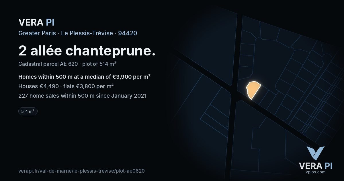 2 allée chanteprune, Le Plessis-Trévise at night – the plot lit, the parcels around coloured by the prices near them