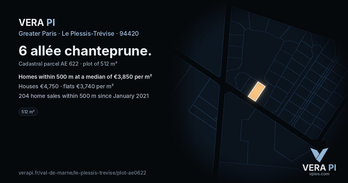 6 allée chanteprune, Le Plessis-Trévise at night – the plot lit, the parcels around coloured by the prices near them