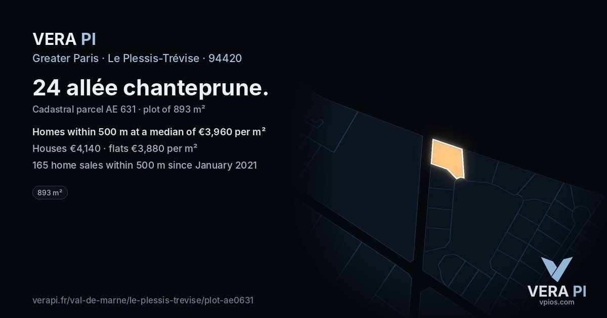 24 allée chanteprune, Le Plessis-Trévise at night – the plot lit, the parcels around coloured by the prices near them