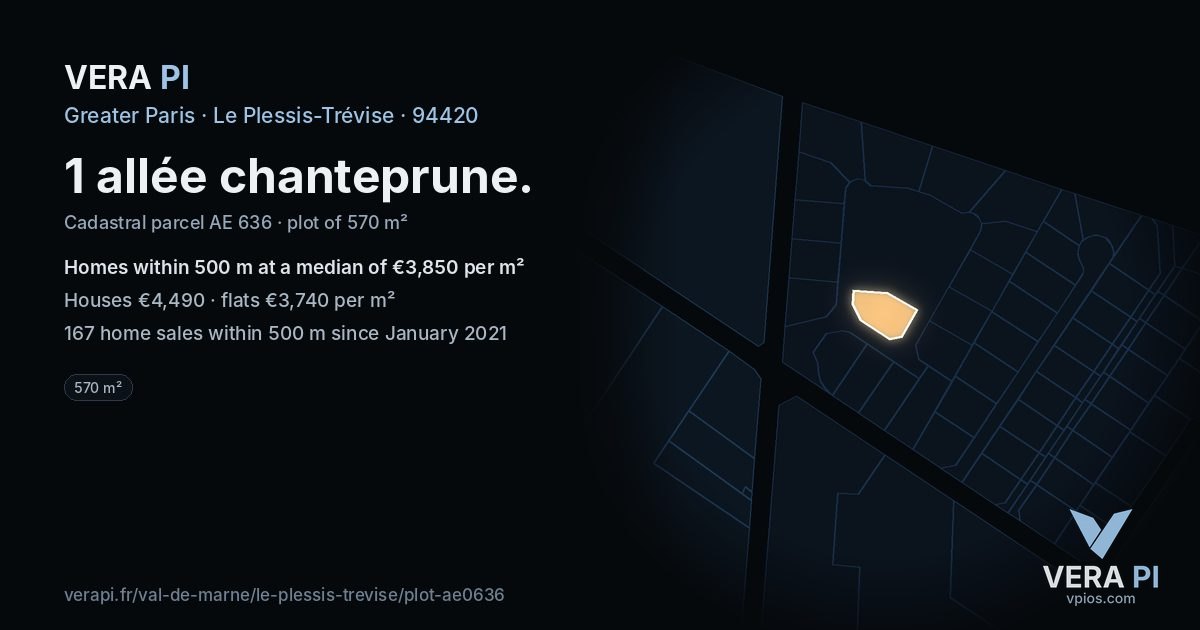 1 allée chanteprune, Le Plessis-Trévise at night – the plot lit, the parcels around coloured by the prices near them
