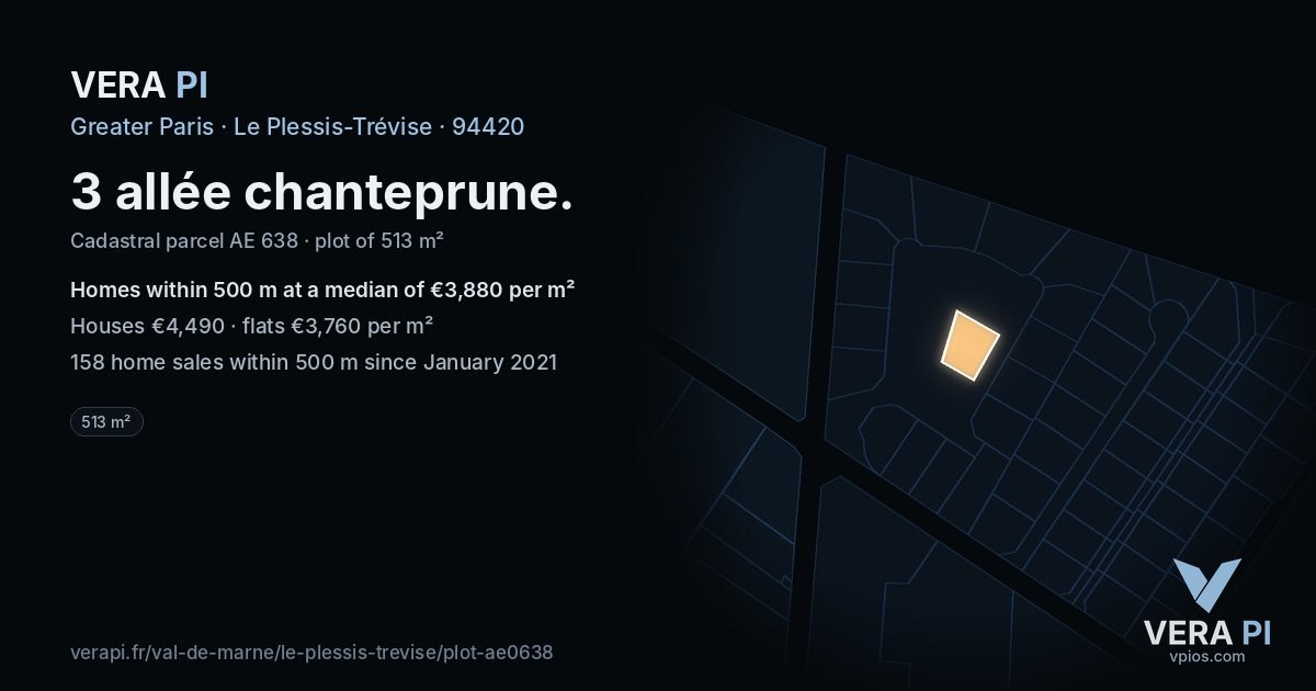 3 allée chanteprune, Le Plessis-Trévise at night – the plot lit, the parcels around coloured by the prices near them