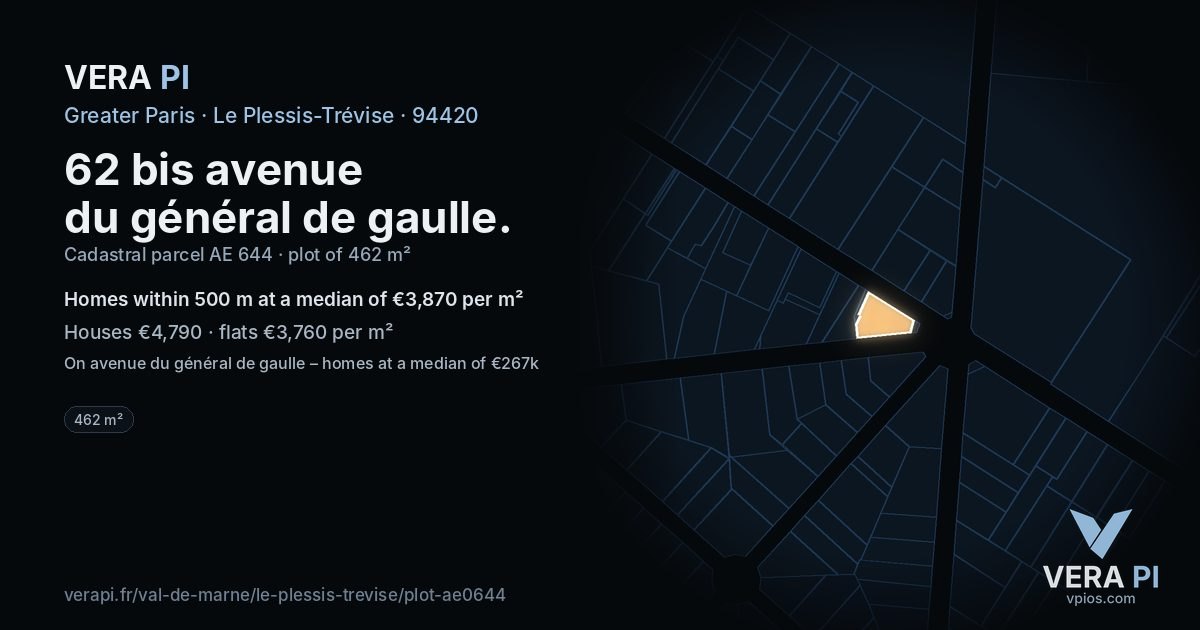 62 bis avenue du général de gaulle, Le Plessis-Trévise at night – the plot lit, the parcels around coloured by the prices near them