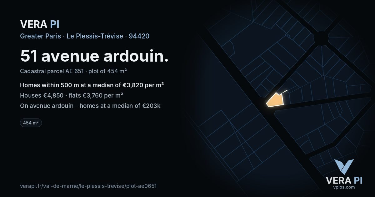 51 avenue ardouin, Le Plessis-Trévise at night – the plot lit, the parcels around coloured by the prices near them