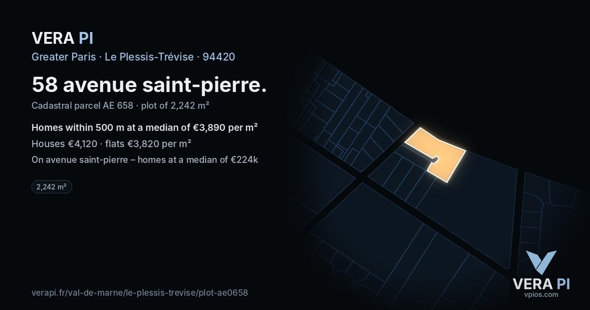 58 avenue saint-pierre, Le Plessis-Trévise at night – the plot lit, the parcels around coloured by the prices near them