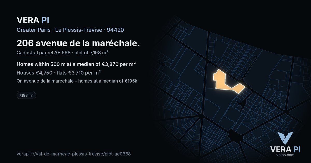 206 avenue de la maréchale, Le Plessis-Trévise at night – the plot lit, the parcels around coloured by the prices near them