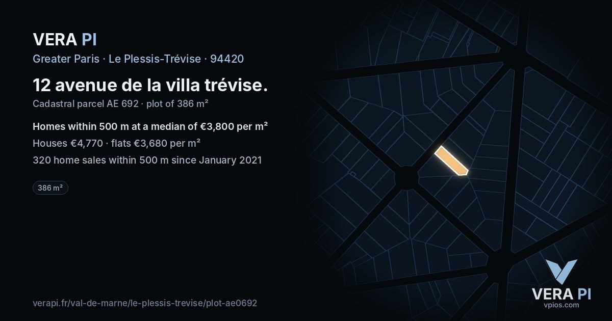 12 avenue de la villa trévise, Le Plessis-Trévise at night – the plot lit, the parcels around coloured by the prices near them