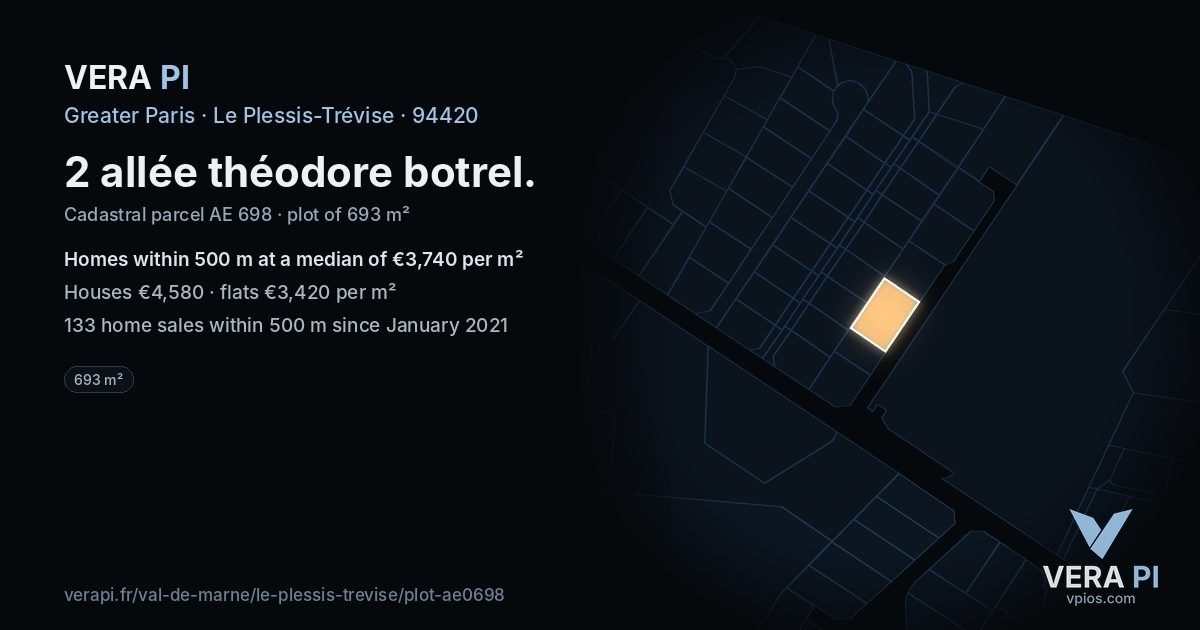 2 allée théodore botrel, Le Plessis-Trévise at night – the plot lit, the parcels around coloured by the prices near them