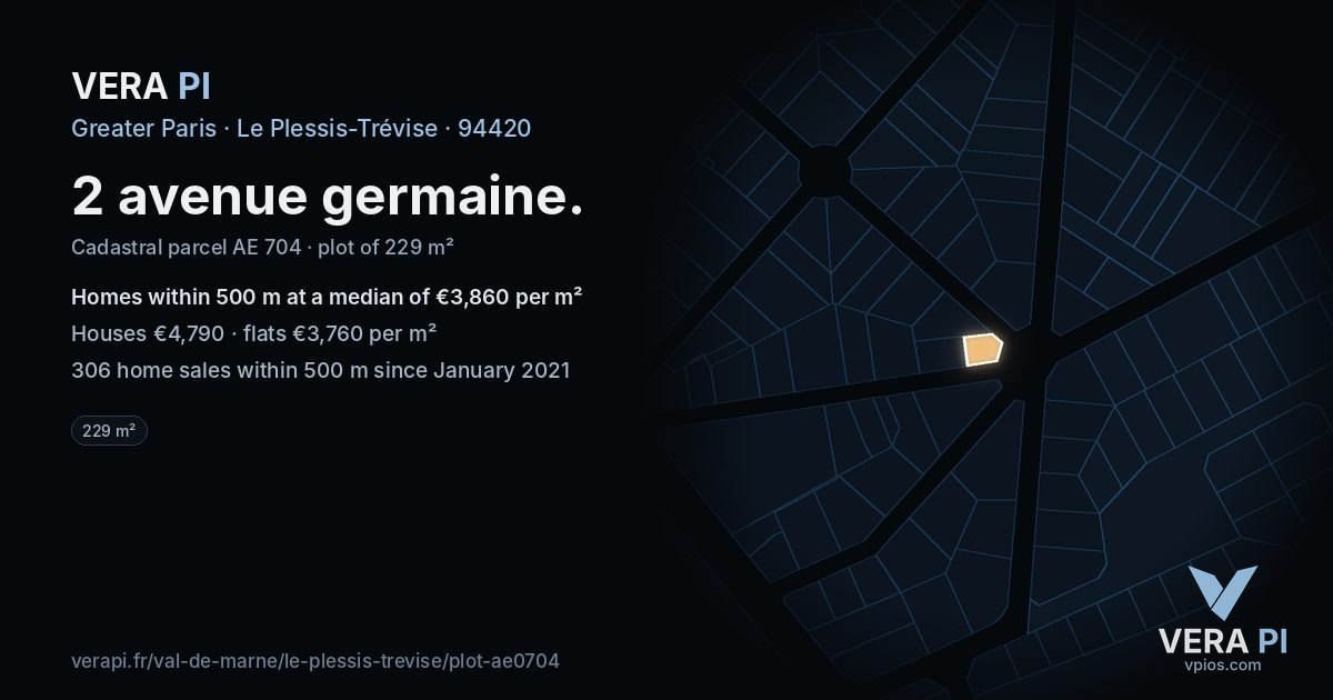 2 avenue germaine, Le Plessis-Trévise at night – the plot lit, the parcels around coloured by the prices near them