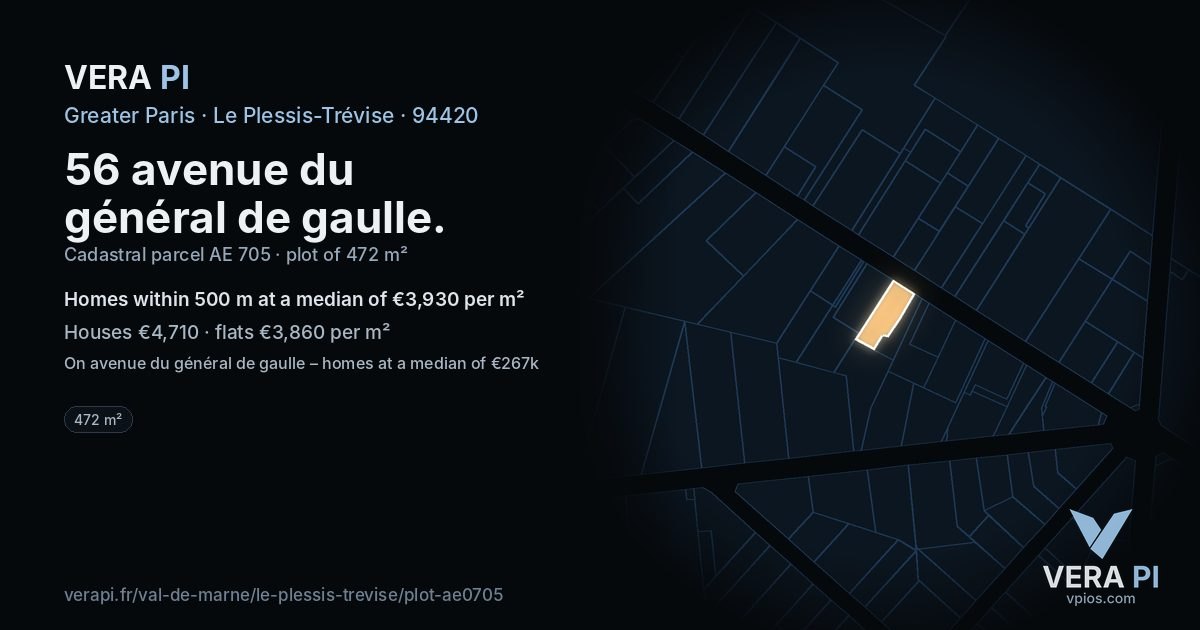 56 avenue du général de gaulle, Le Plessis-Trévise at night – the plot lit, the parcels around coloured by the prices near them