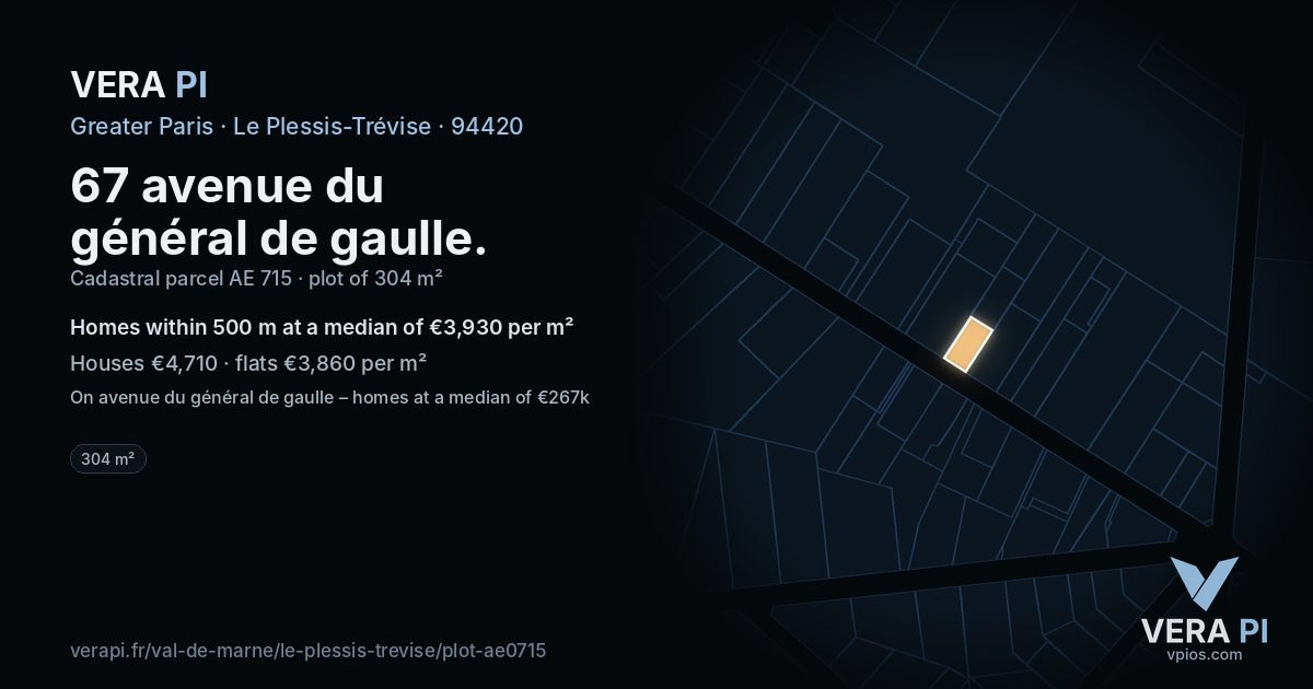 67 avenue du général de gaulle, Le Plessis-Trévise at night – the plot lit, the parcels around coloured by the prices near them