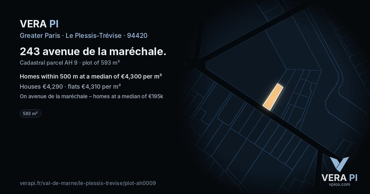 243 avenue de la maréchale, Le Plessis-Trévise at night – the plot lit, the parcels around coloured by the prices near them