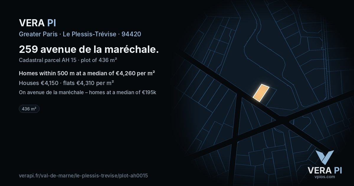 259 avenue de la maréchale, Le Plessis-Trévise at night – the plot lit, the parcels around coloured by the prices near them