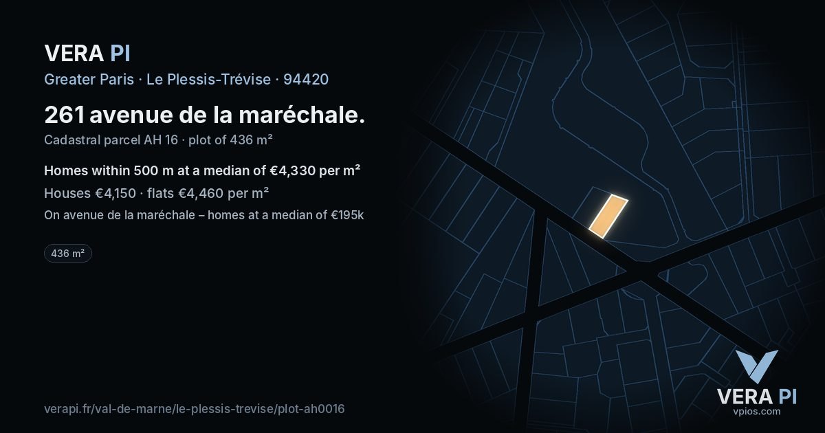 261 avenue de la maréchale, Le Plessis-Trévise at night – the plot lit, the parcels around coloured by the prices near them