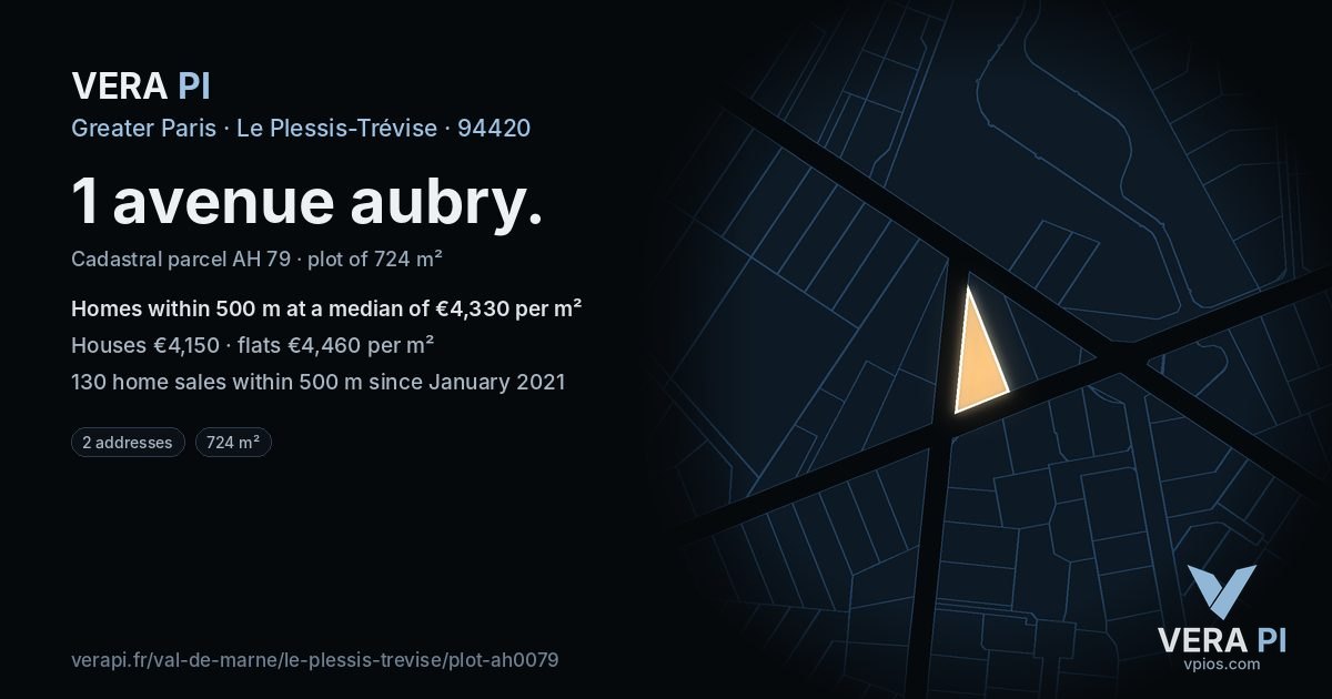 1 avenue aubry, Le Plessis-Trévise at night – the plot lit, the parcels around coloured by the prices near them