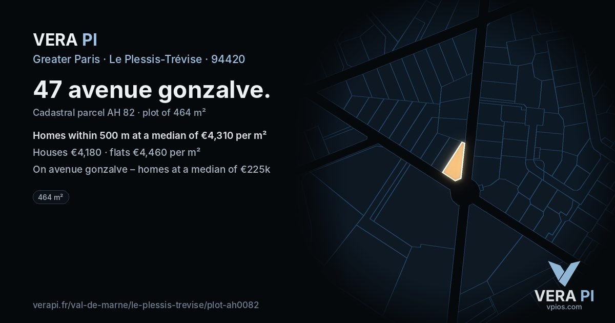 47 avenue gonzalve, Le Plessis-Trévise at night – the plot lit, the parcels around coloured by the prices near them