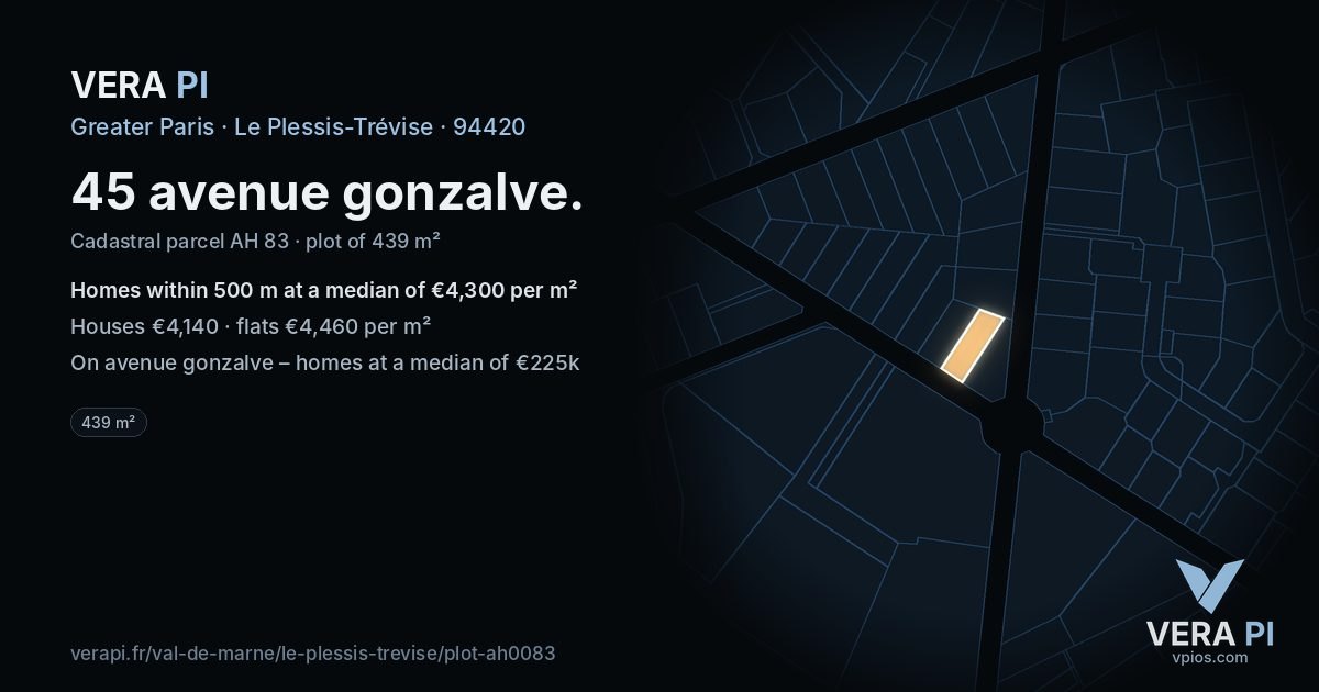 45 avenue gonzalve, Le Plessis-Trévise at night – the plot lit, the parcels around coloured by the prices near them
