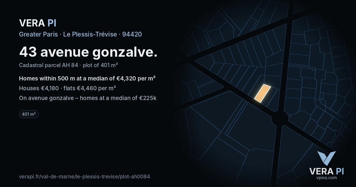 43 avenue gonzalve, Le Plessis-Trévise at night – the plot lit, the parcels around coloured by the prices near them