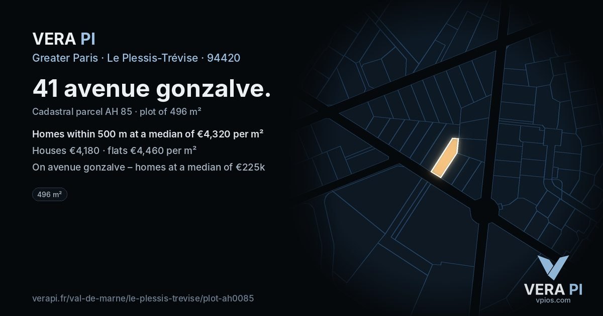 41 avenue gonzalve, Le Plessis-Trévise at night – the plot lit, the parcels around coloured by the prices near them