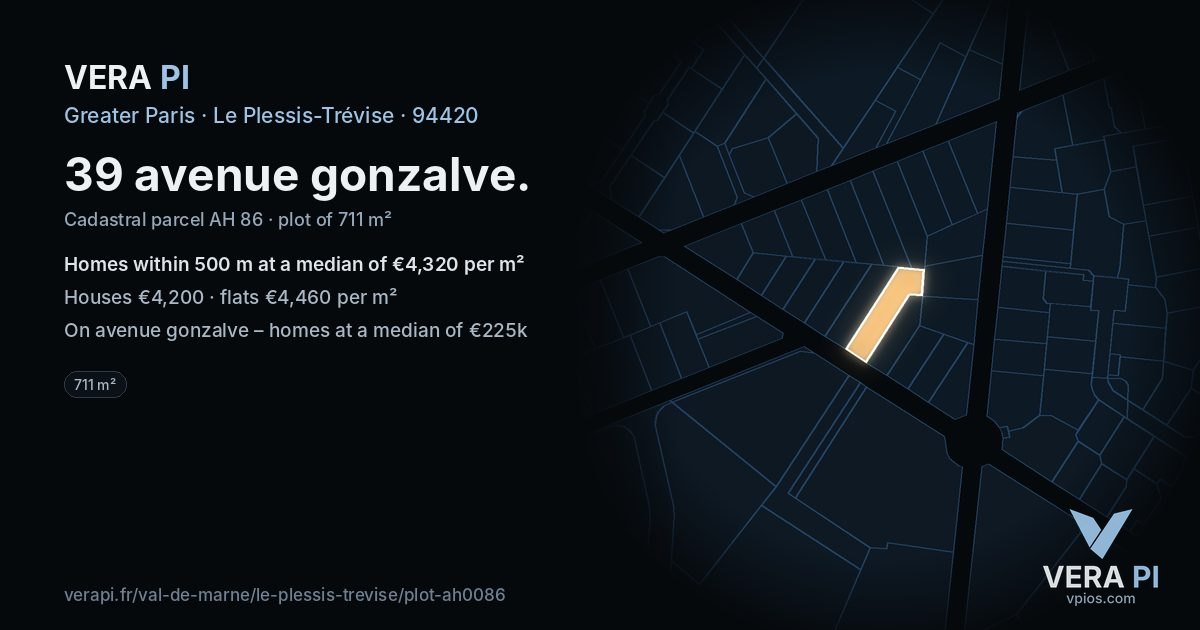 39 avenue gonzalve, Le Plessis-Trévise at night – the plot lit, the parcels around coloured by the prices near them