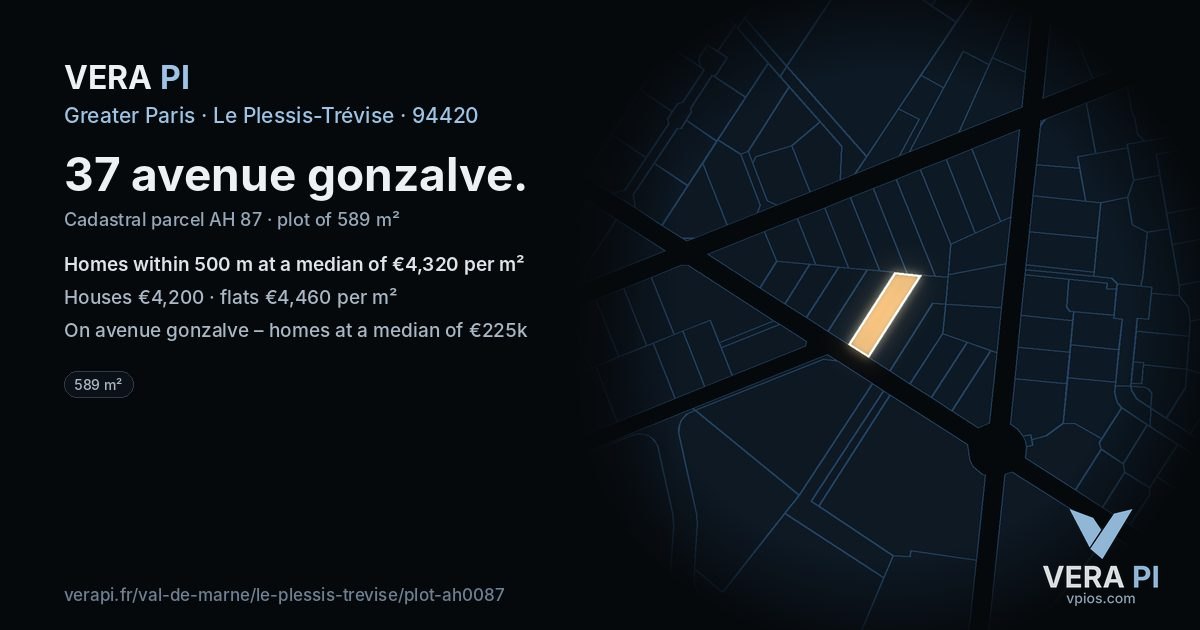 37 avenue gonzalve, Le Plessis-Trévise at night – the plot lit, the parcels around coloured by the prices near them