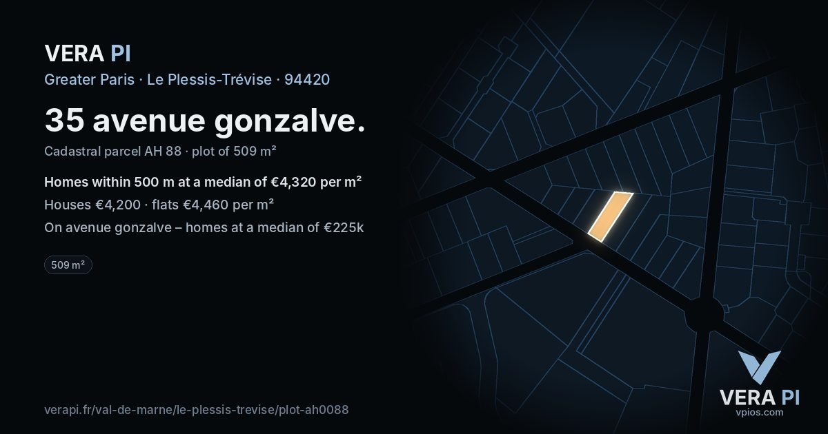 35 avenue gonzalve, Le Plessis-Trévise at night – the plot lit, the parcels around coloured by the prices near them