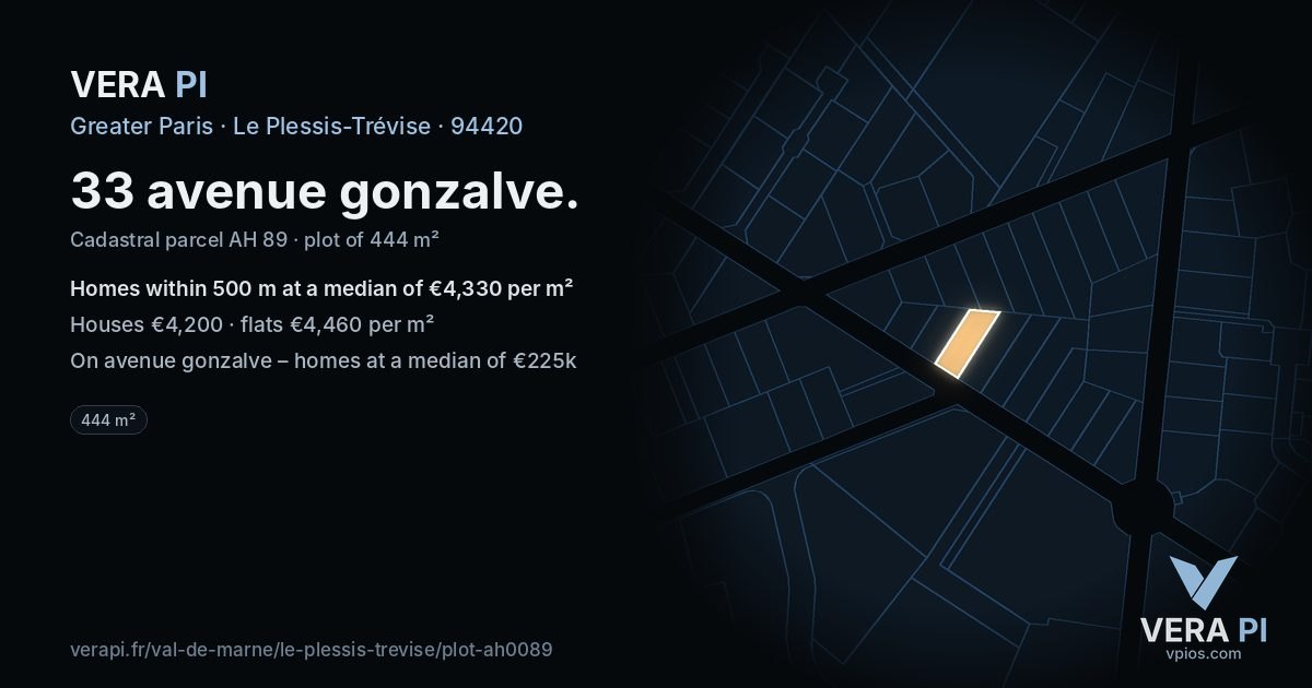 33 avenue gonzalve, Le Plessis-Trévise at night – the plot lit, the parcels around coloured by the prices near them