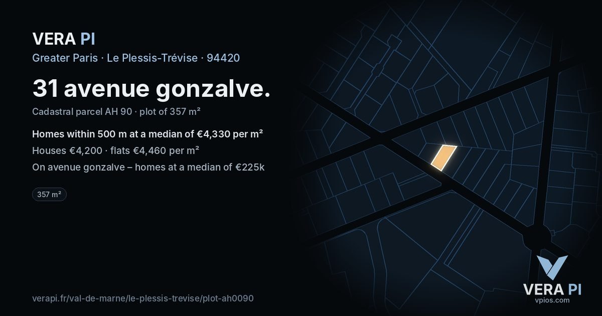 31 avenue gonzalve, Le Plessis-Trévise at night – the plot lit, the parcels around coloured by the prices near them