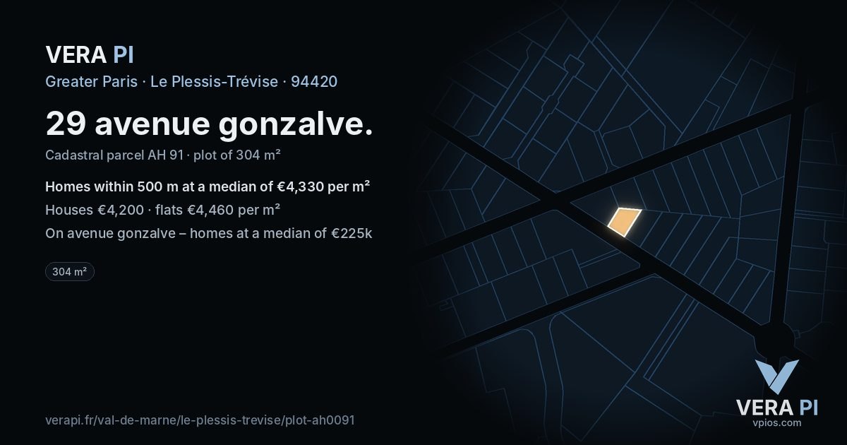 29 avenue gonzalve, Le Plessis-Trévise at night – the plot lit, the parcels around coloured by the prices near them