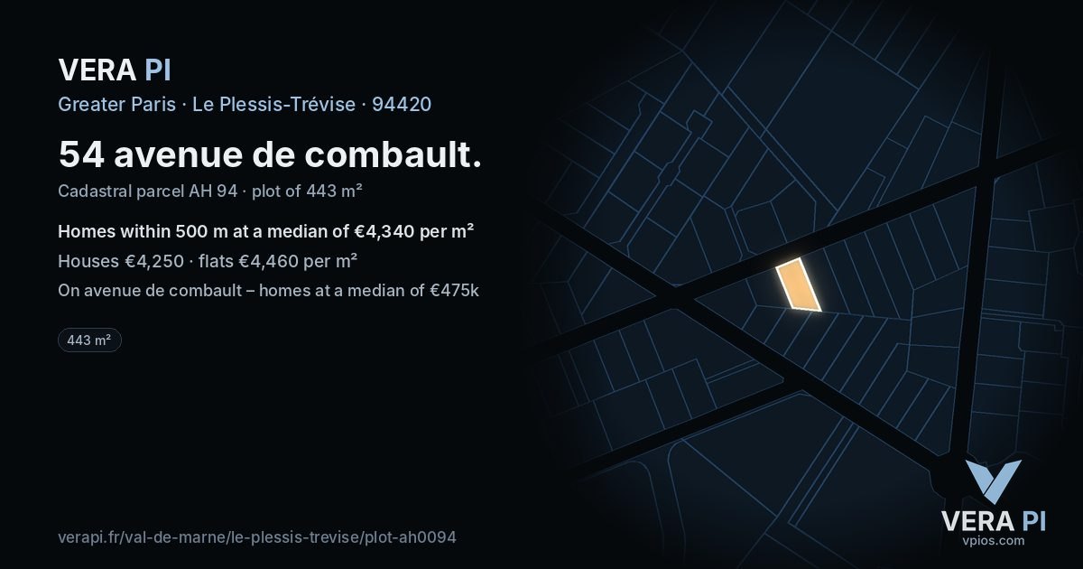 54 avenue de combault, Le Plessis-Trévise at night – the plot lit, the parcels around coloured by the prices near them