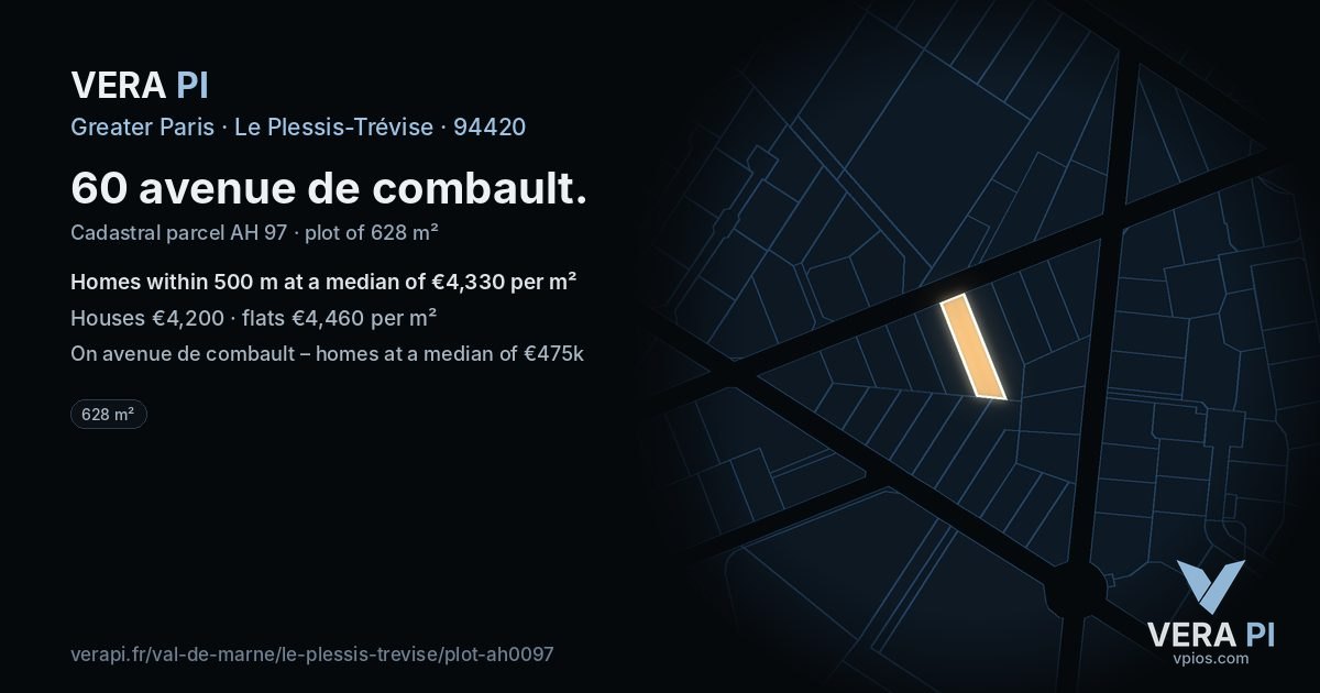 60 avenue de combault, Le Plessis-Trévise at night – the plot lit, the parcels around coloured by the prices near them