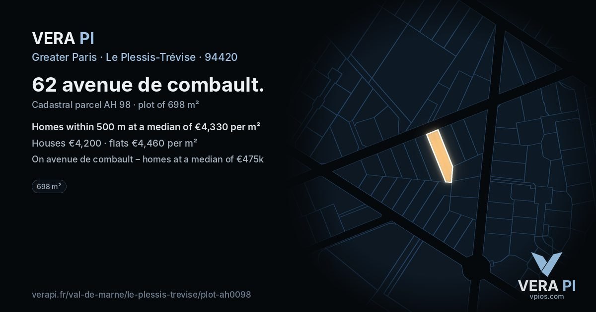 62 avenue de combault, Le Plessis-Trévise at night – the plot lit, the parcels around coloured by the prices near them
