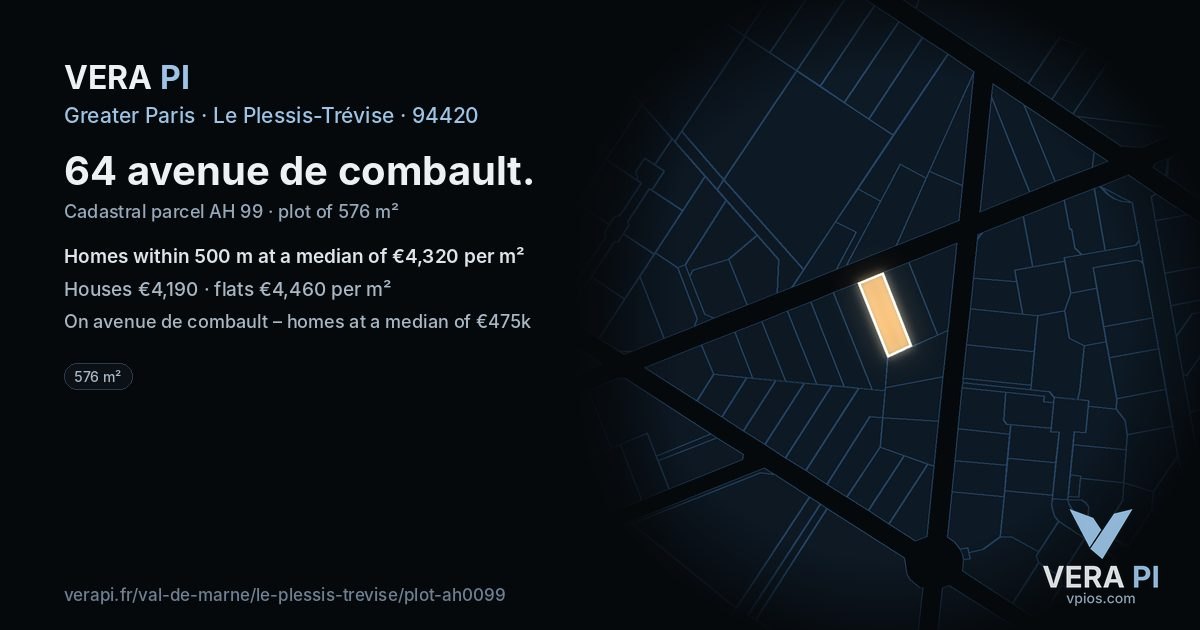 64 avenue de combault, Le Plessis-Trévise at night – the plot lit, the parcels around coloured by the prices near them