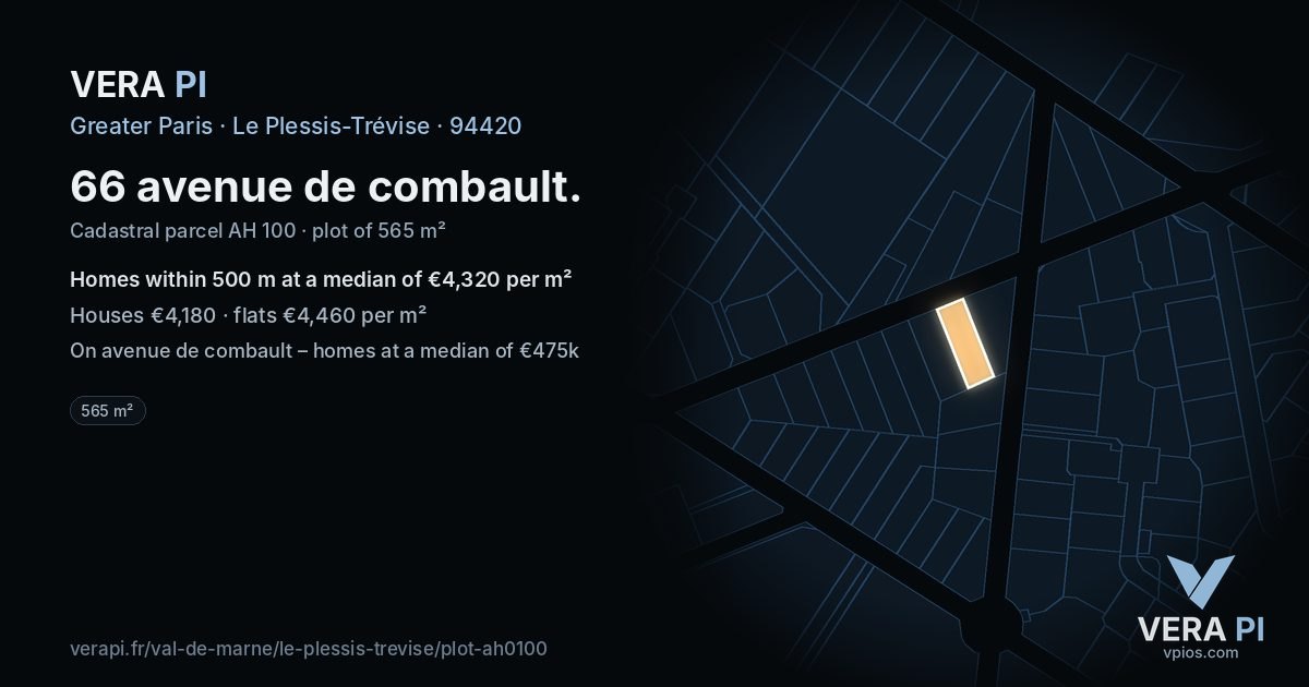 66 avenue de combault, Le Plessis-Trévise at night – the plot lit, the parcels around coloured by the prices near them