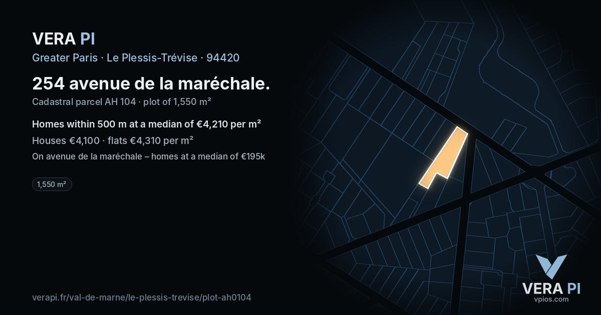 254 avenue de la maréchale, Le Plessis-Trévise at night – the plot lit, the parcels around coloured by the prices near them