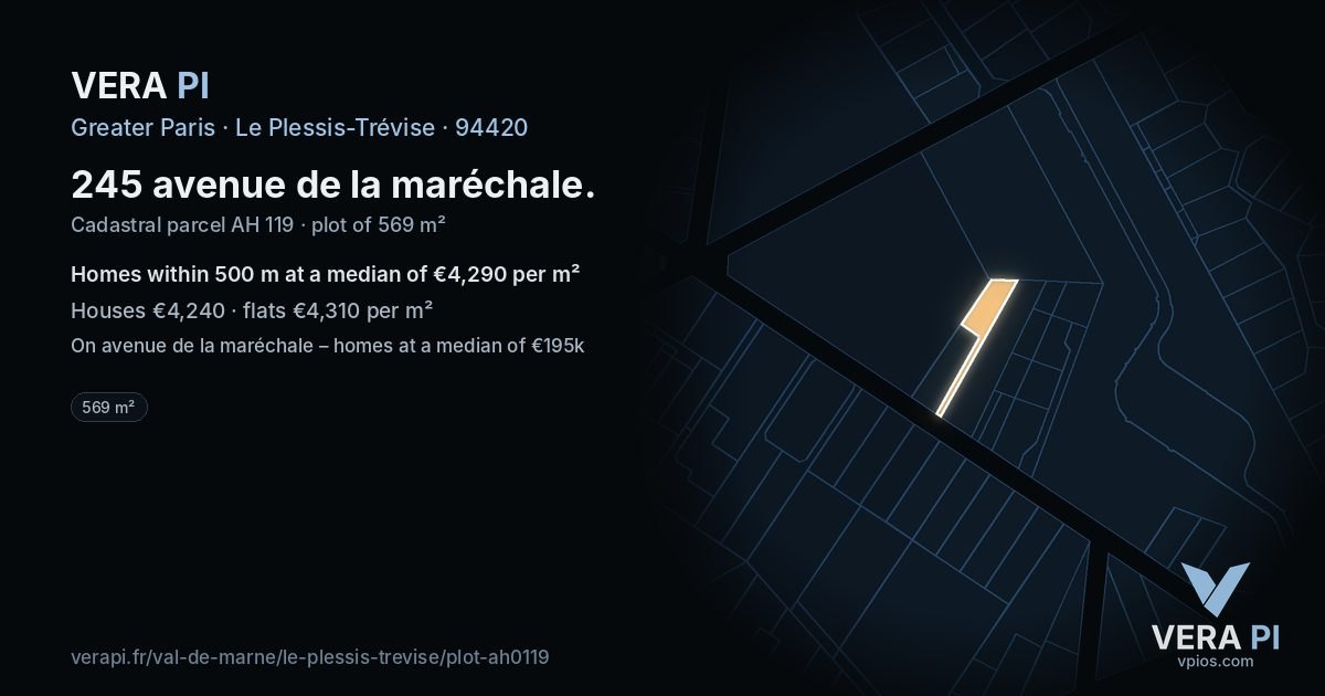 245 avenue de la maréchale, Le Plessis-Trévise at night – the plot lit, the parcels around coloured by the prices near them