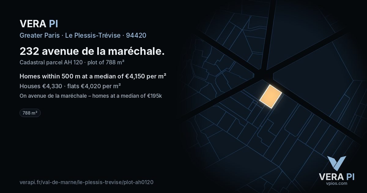 232 avenue de la maréchale, Le Plessis-Trévise at night – the plot lit, the parcels around coloured by the prices near them