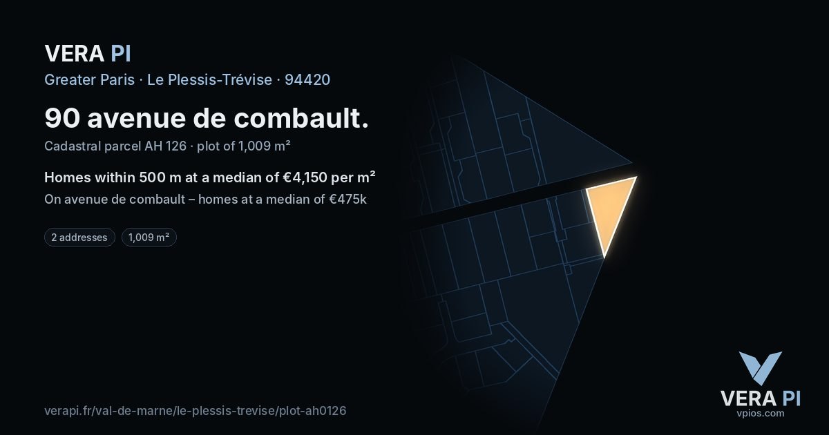90 avenue de combault, Le Plessis-Trévise at night – the plot lit, the parcels around coloured by the prices near them