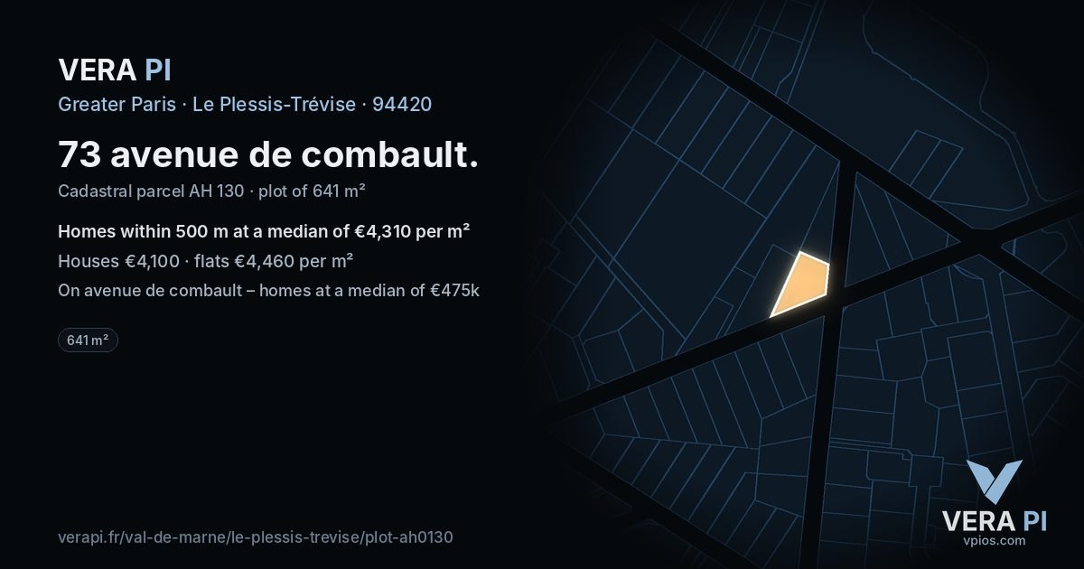 73 avenue de combault, Le Plessis-Trévise at night – the plot lit, the parcels around coloured by the prices near them