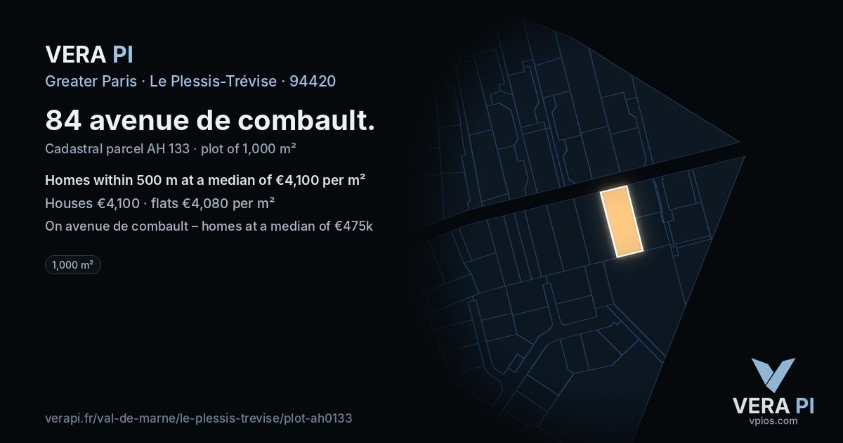 84 avenue de combault, Le Plessis-Trévise at night – the plot lit, the parcels around coloured by the prices near them