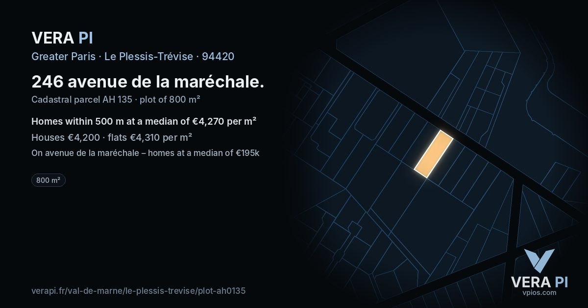 246 avenue de la maréchale, Le Plessis-Trévise at night – the plot lit, the parcels around coloured by the prices near them