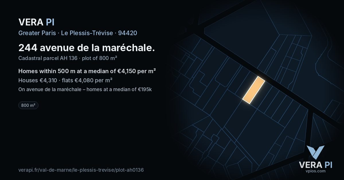 244 avenue de la maréchale, Le Plessis-Trévise at night – the plot lit, the parcels around coloured by the prices near them