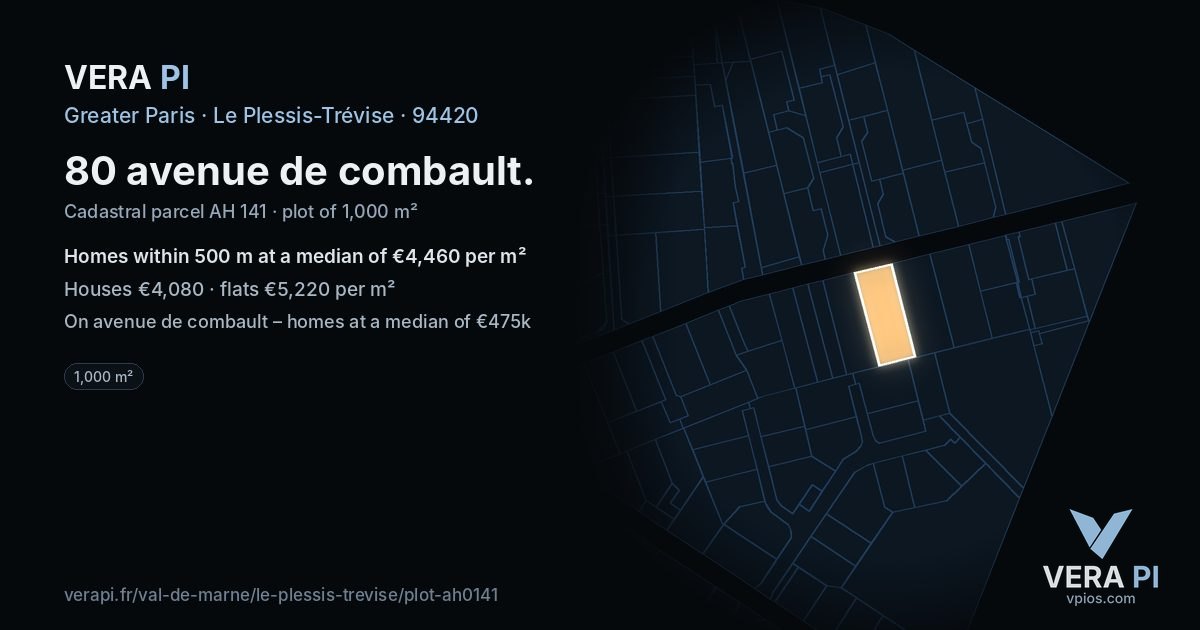80 avenue de combault, Le Plessis-Trévise at night – the plot lit, the parcels around coloured by the prices near them