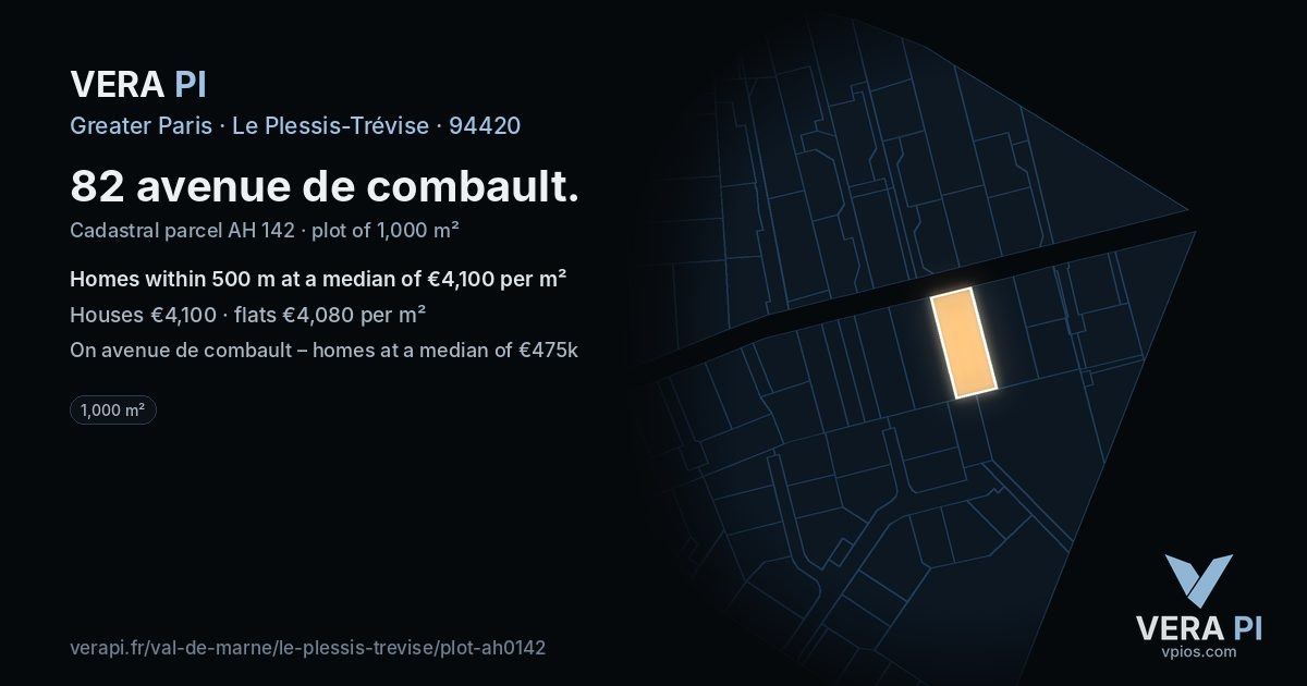 82 avenue de combault, Le Plessis-Trévise at night – the plot lit, the parcels around coloured by the prices near them