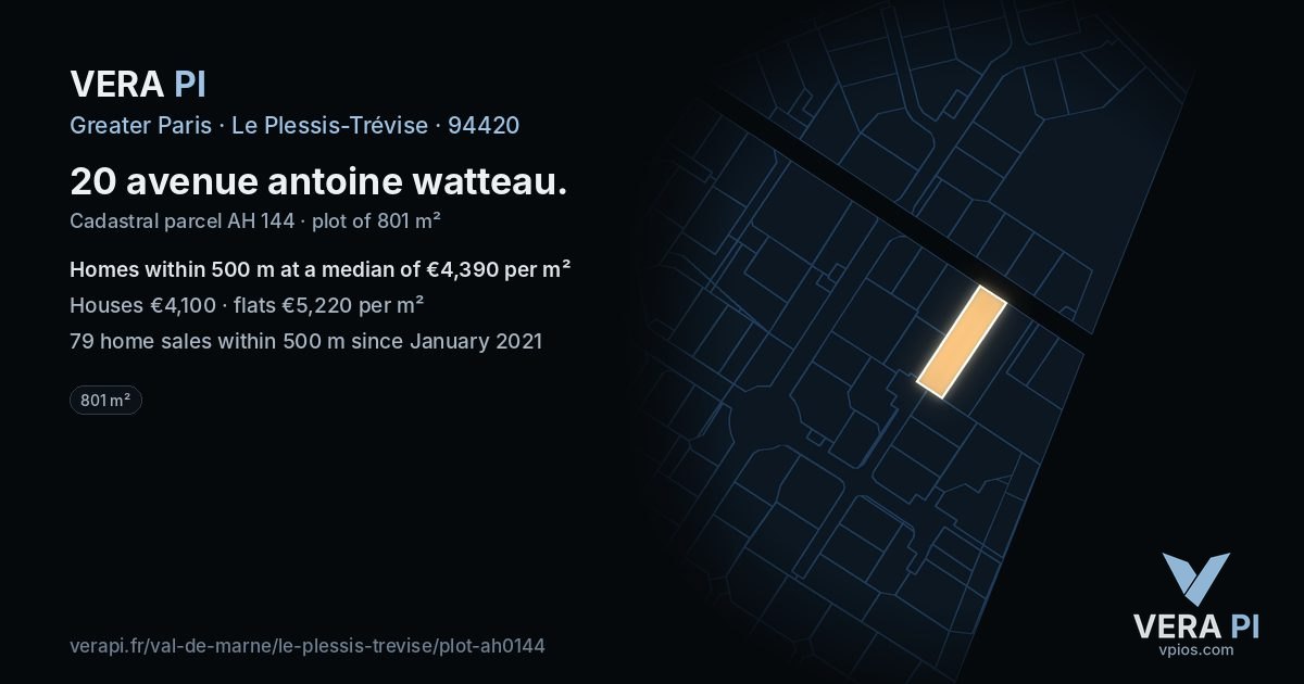 20 avenue antoine watteau, Le Plessis-Trévise at night – the plot lit, the parcels around coloured by the prices near them