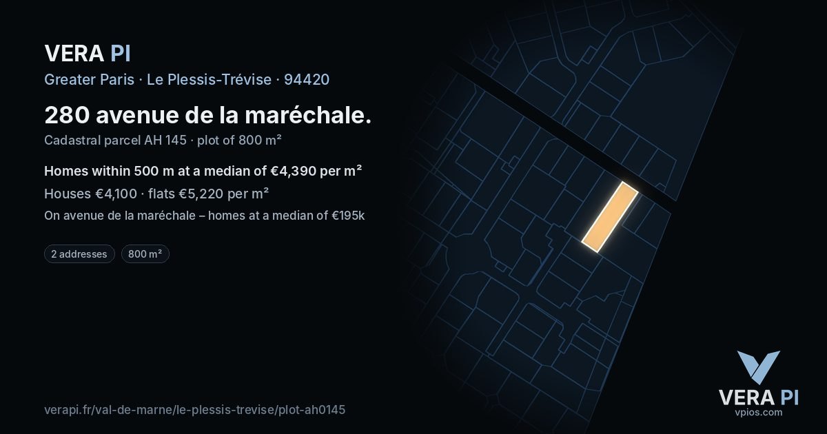 280 avenue de la maréchale, Le Plessis-Trévise at night – the plot lit, the parcels around coloured by the prices near them