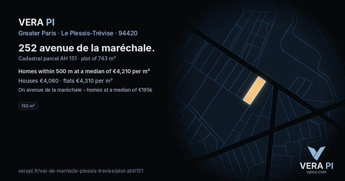 252 avenue de la maréchale, Le Plessis-Trévise at night – the plot lit, the parcels around coloured by the prices near them